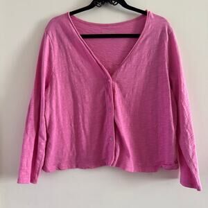 Escape by Habitat Cardigan Pink V-Neck Cotton Button Front Long Sleeve Sz L